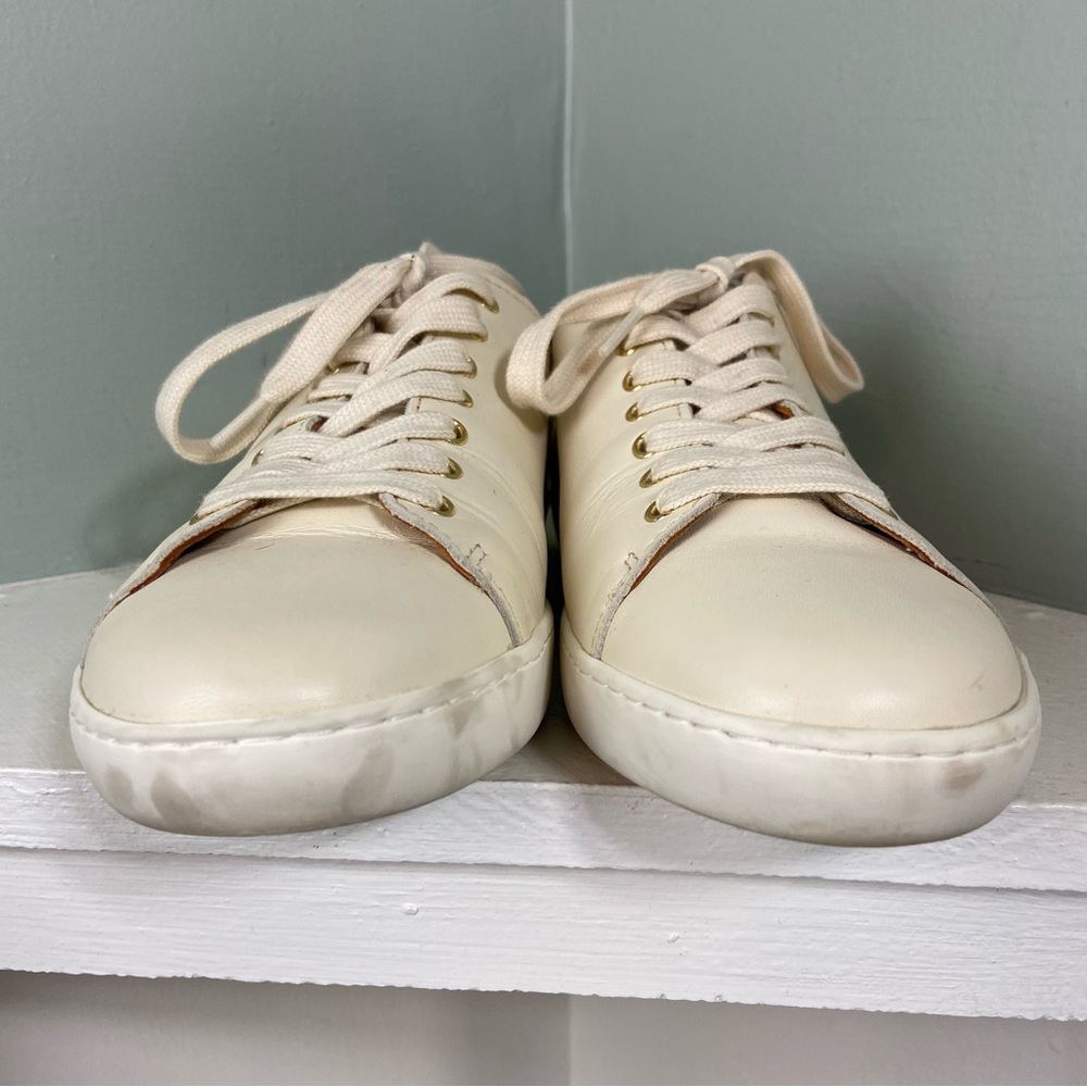 Sezane Cream White Jack Leather Trainers Women's Size 8 Sneakers Shoes Lace Up - Picture 3 of 14